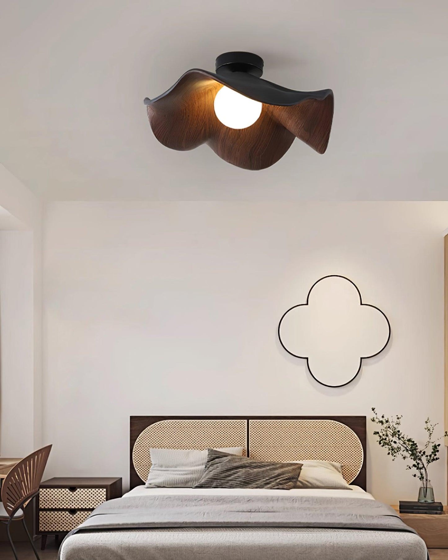Lotus Leaf Ceiling Lamp | Metal & Resin | White Wood Finish
