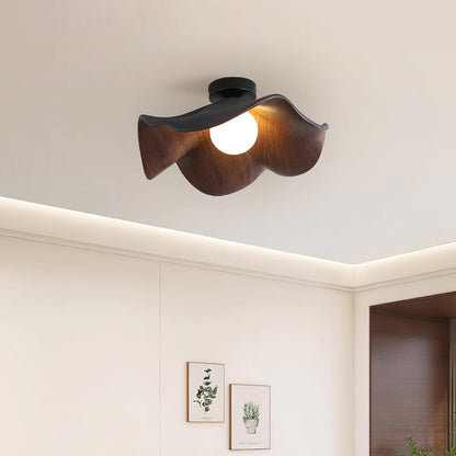 Lotus Leaf Ceiling Lamp | Metal & Resin | White Wood Finish