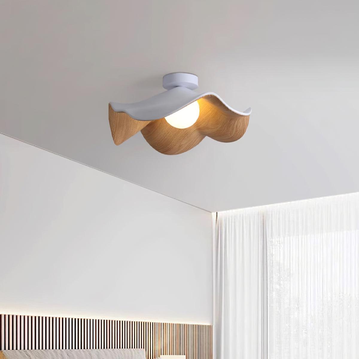 Lotus Leaf Ceiling Lamp | Metal & Resin | White Wood Finish