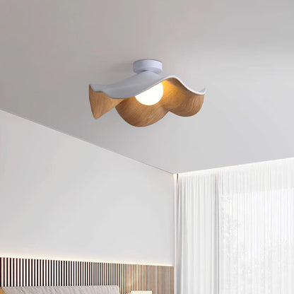 Lotus Leaf Ceiling Lamp | Metal & Resin | White Wood Finish