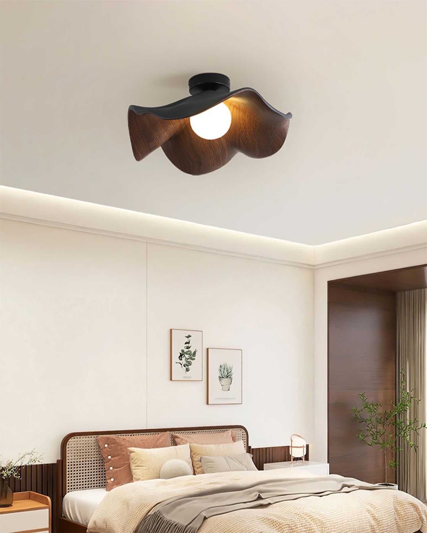 Lotus Leaf Ceiling Lamp | Metal & Resin | White Wood Finish