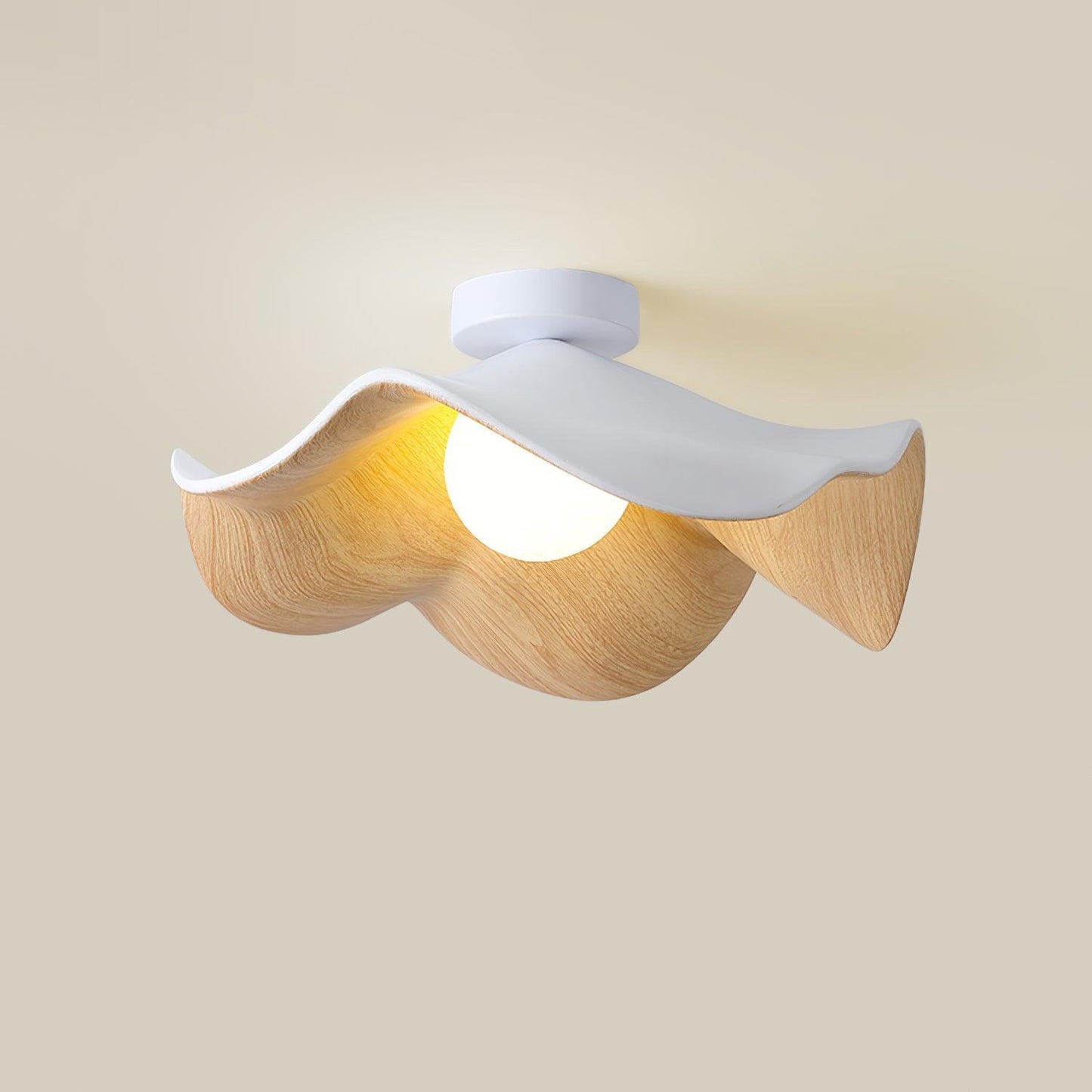 Lotus Leaf Ceiling Lamp | Metal & Resin | White Wood Finish