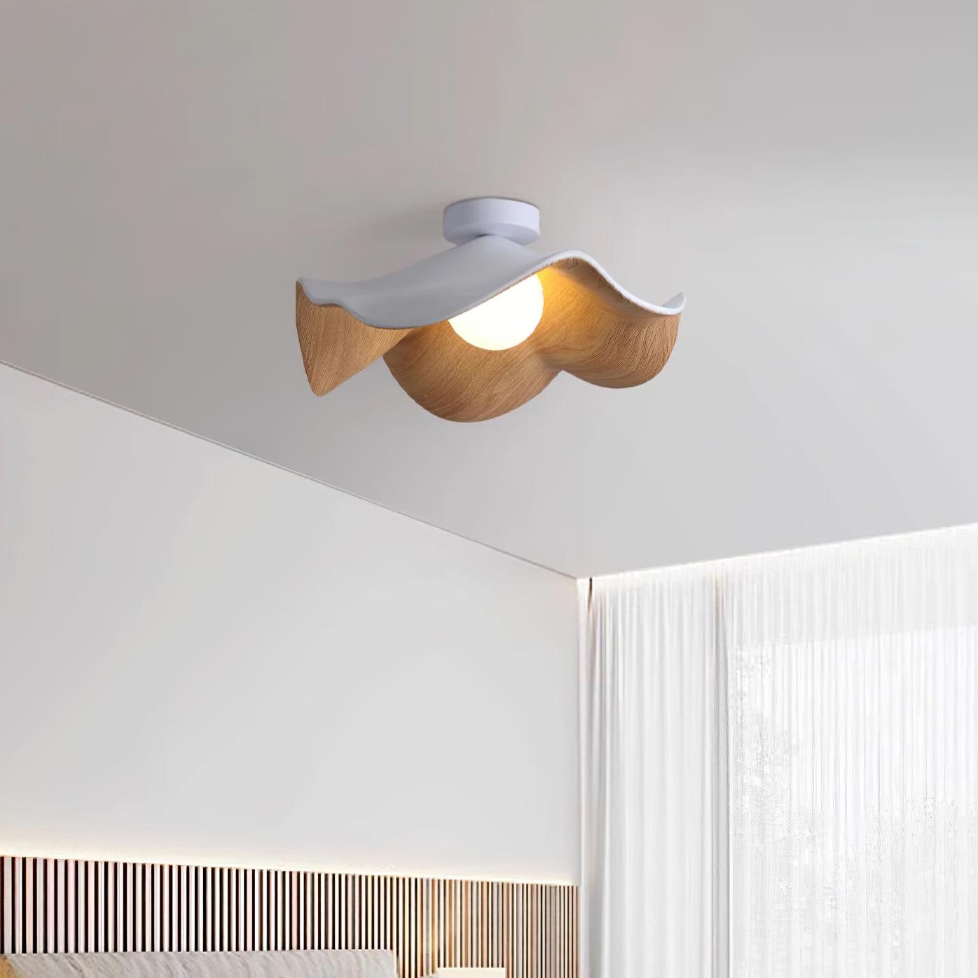 Lotus Leaf Ceiling Lamp | Metal & Resin | White Wood Finish
