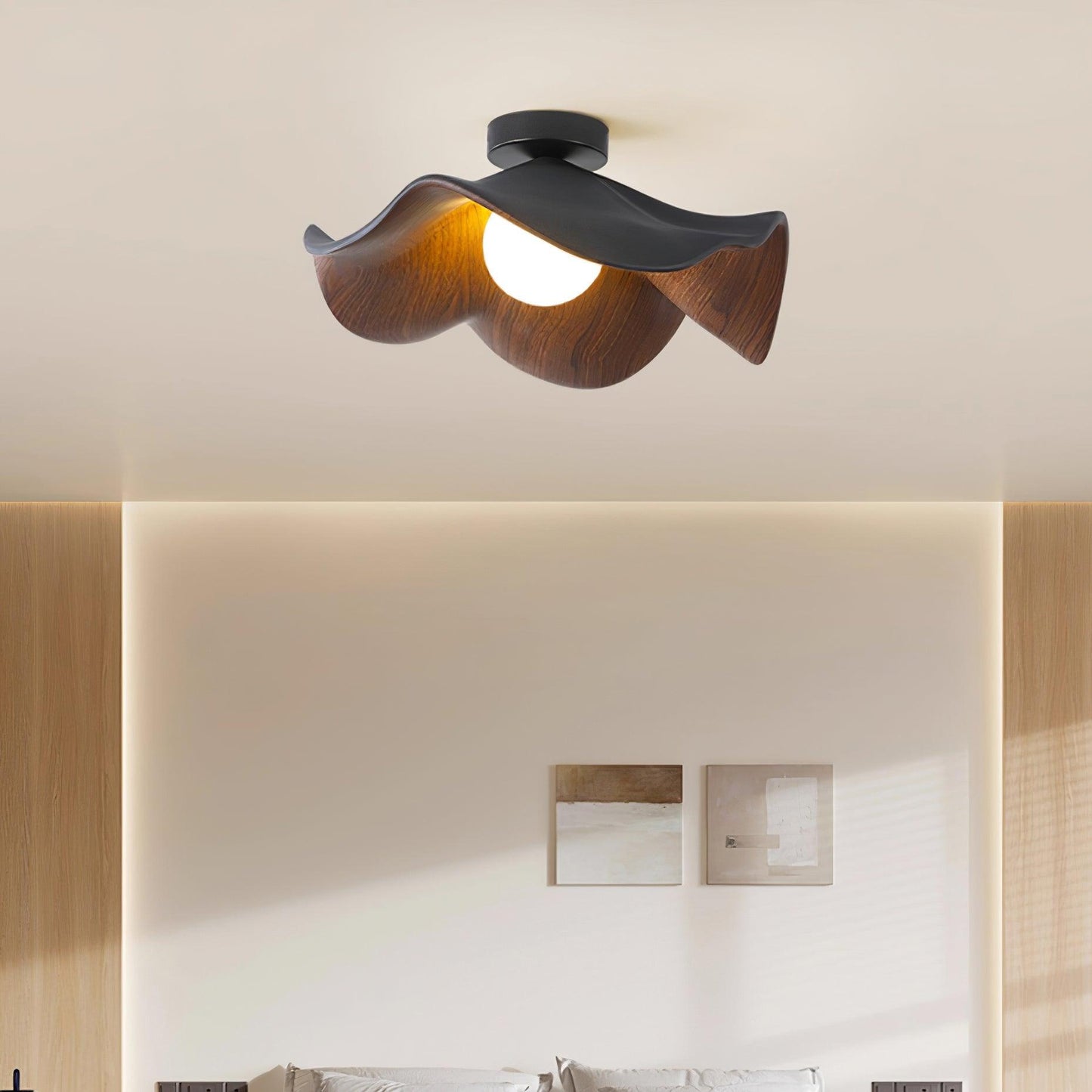 Lotus Leaf Ceiling Lamp | Metal & Resin | White Wood Finish