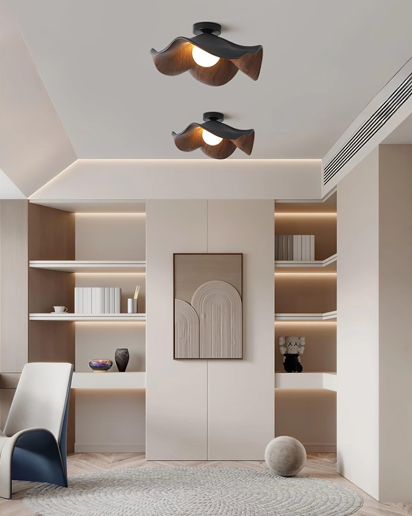 Lotus Leaf Ceiling Lamp | Metal & Resin | White Wood Finish