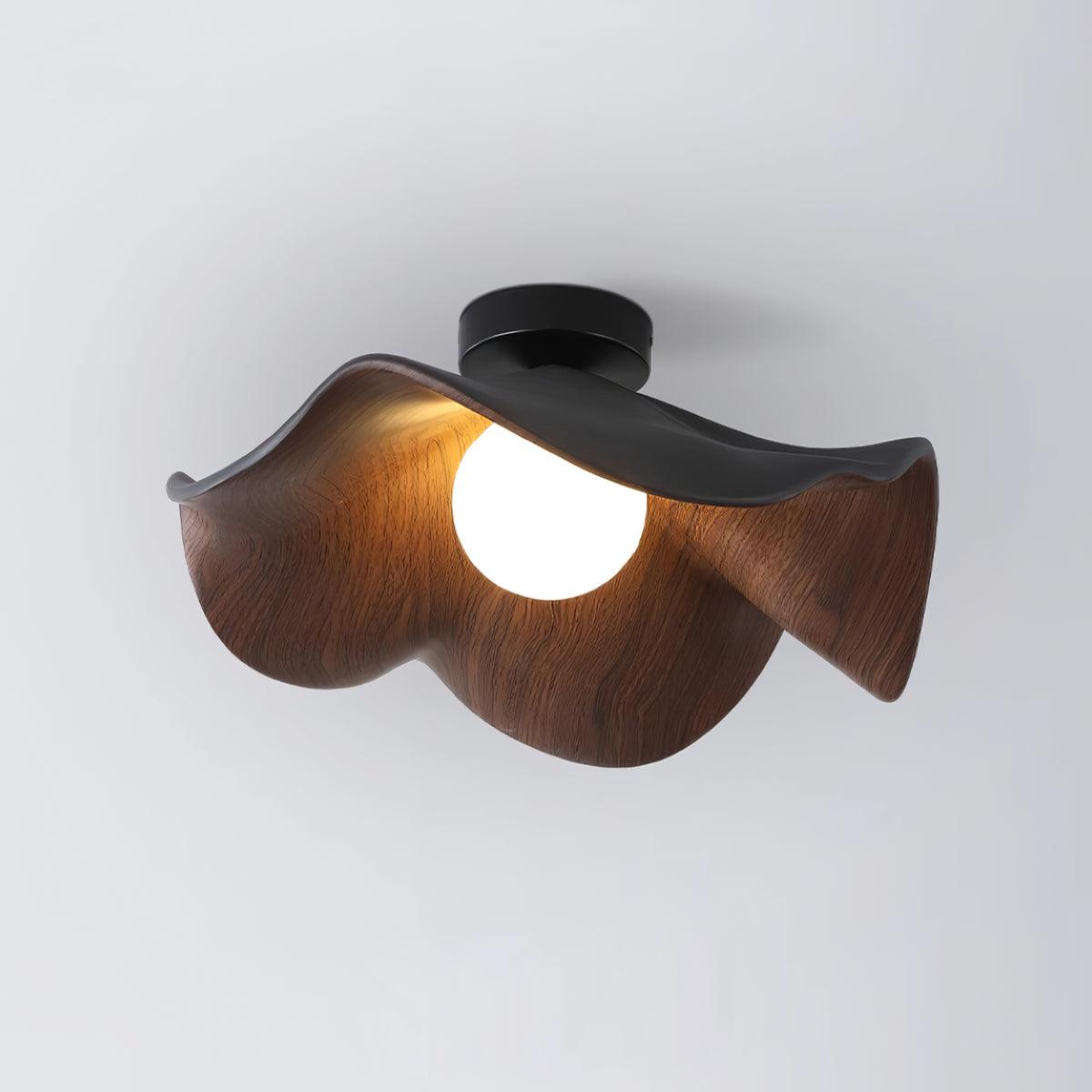 Lotus Leaf Ceiling Lamp | Metal & Resin | White Wood Finish