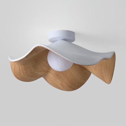 Lotus Leaf Ceiling Lamp | Metal & Resin | White Wood Finish
