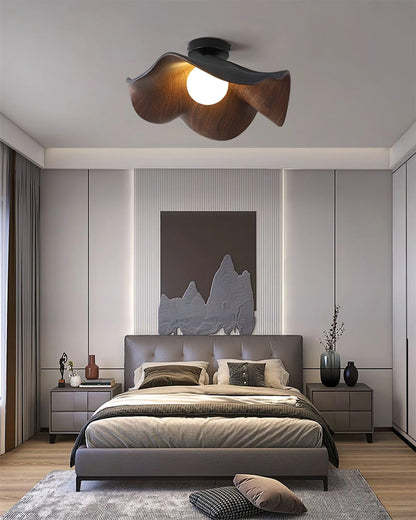 Lotus Leaf Ceiling Lamp | Metal & Resin | White Wood Finish