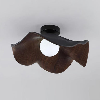 Lotus Leaf Ceiling Lamp | Metal & Resin | White Wood Finish