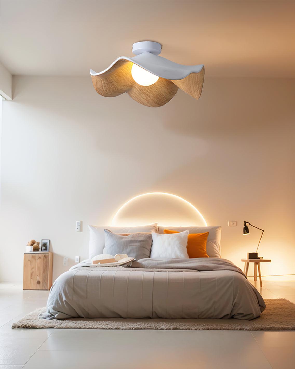 Lotus Leaf Ceiling Lamp | Metal & Resin | White Wood Finish