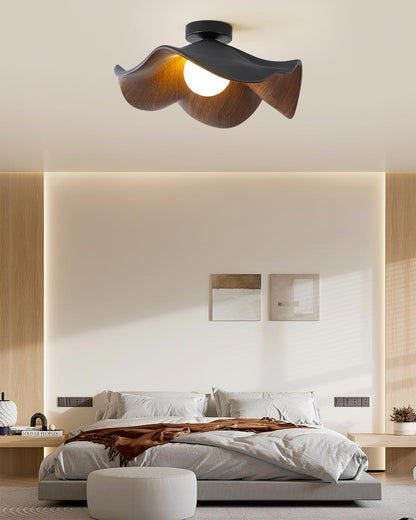 Lotus Leaf Ceiling Lamp | Metal & Resin | White Wood Finish