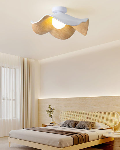 Lotus Leaf Ceiling Lamp | Metal & Resin | White Wood Finish