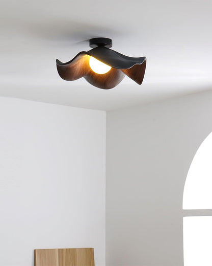Lotus Leaf Ceiling Lamp | Metal & Resin | White Wood Finish