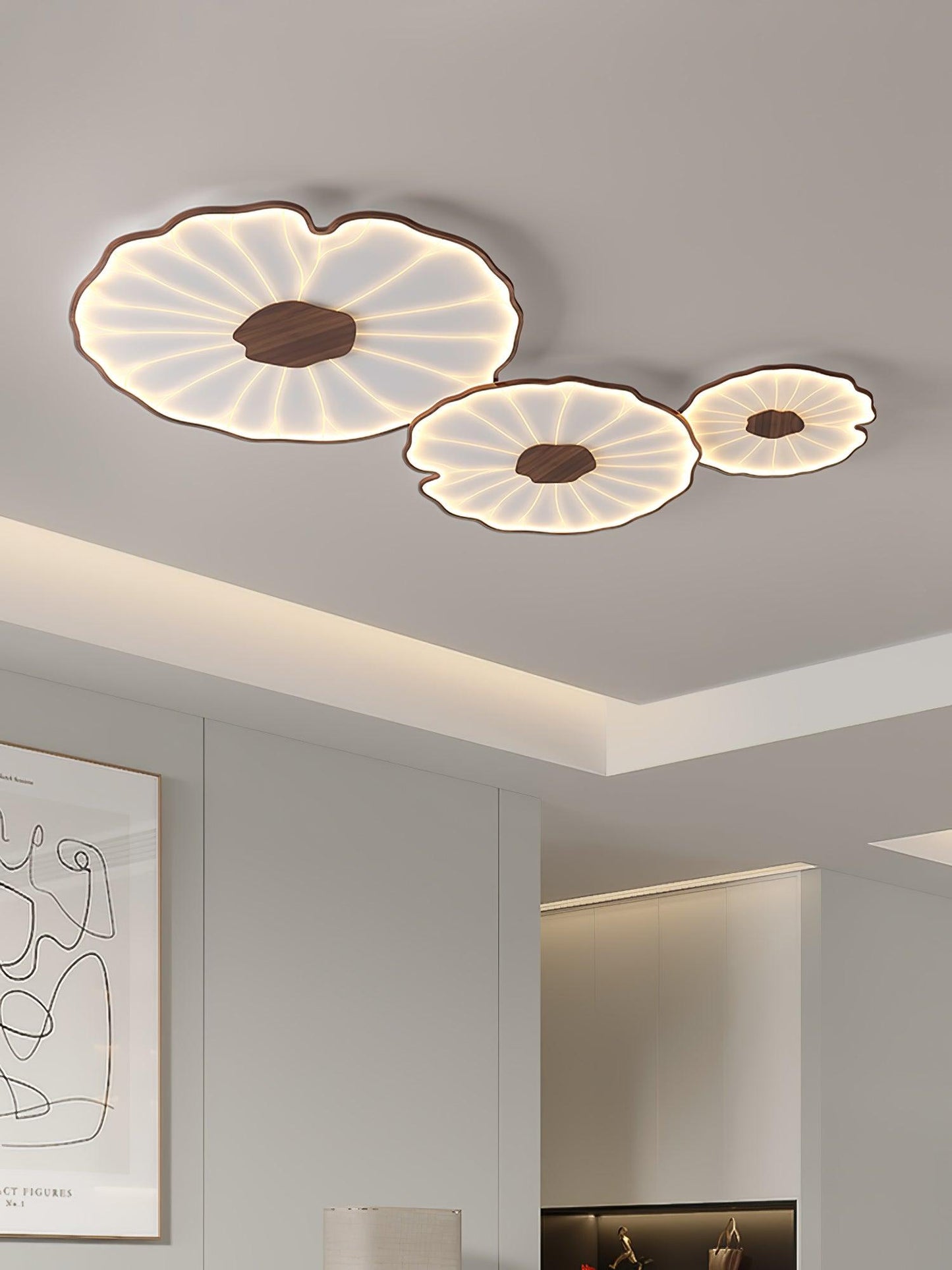 Lotus Leaf Ceiling Lamp | Acrylic | Walnut and Natural Wood