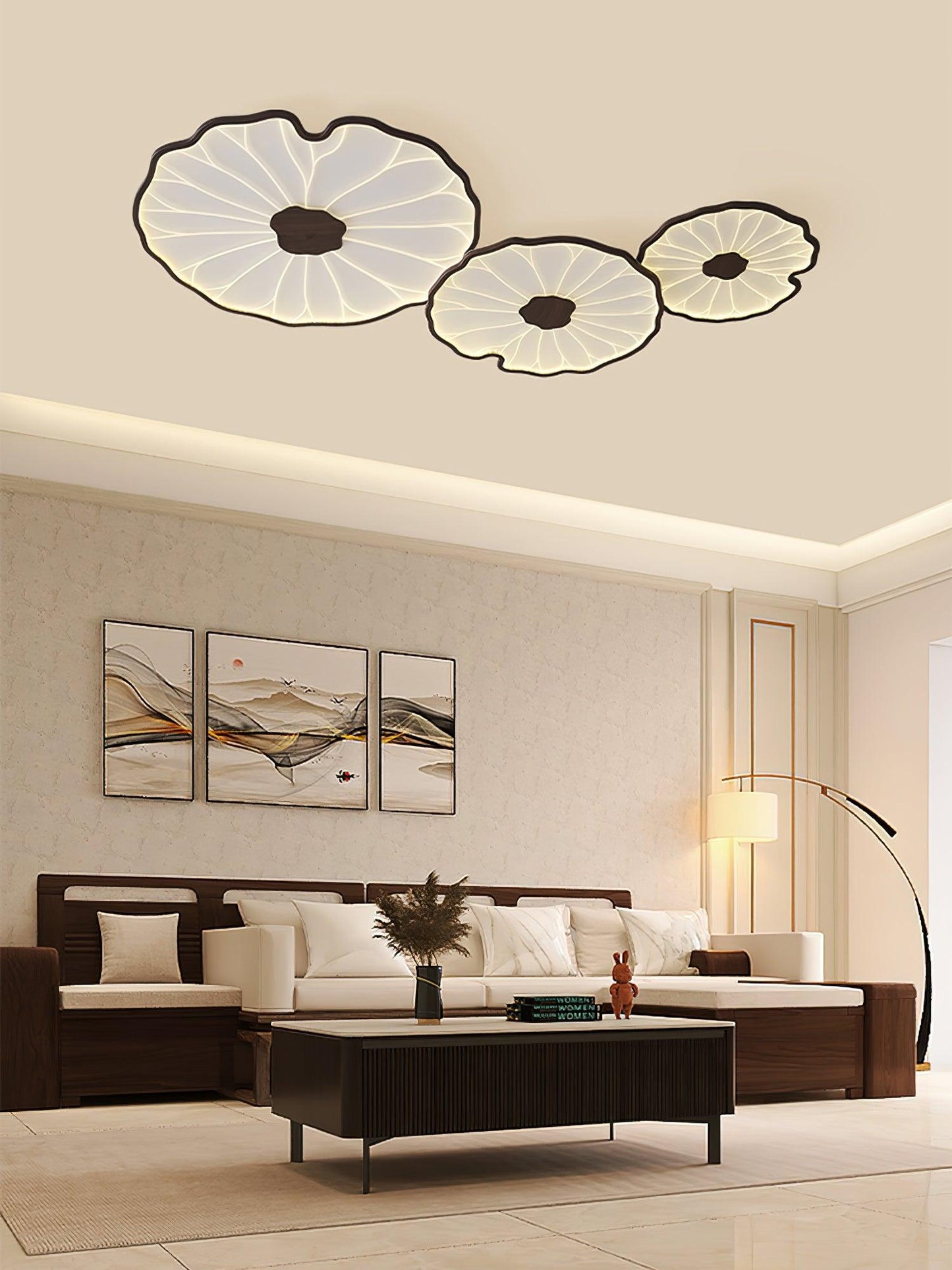 Lotus Leaf Ceiling Lamp | Acrylic | Walnut and Natural Wood