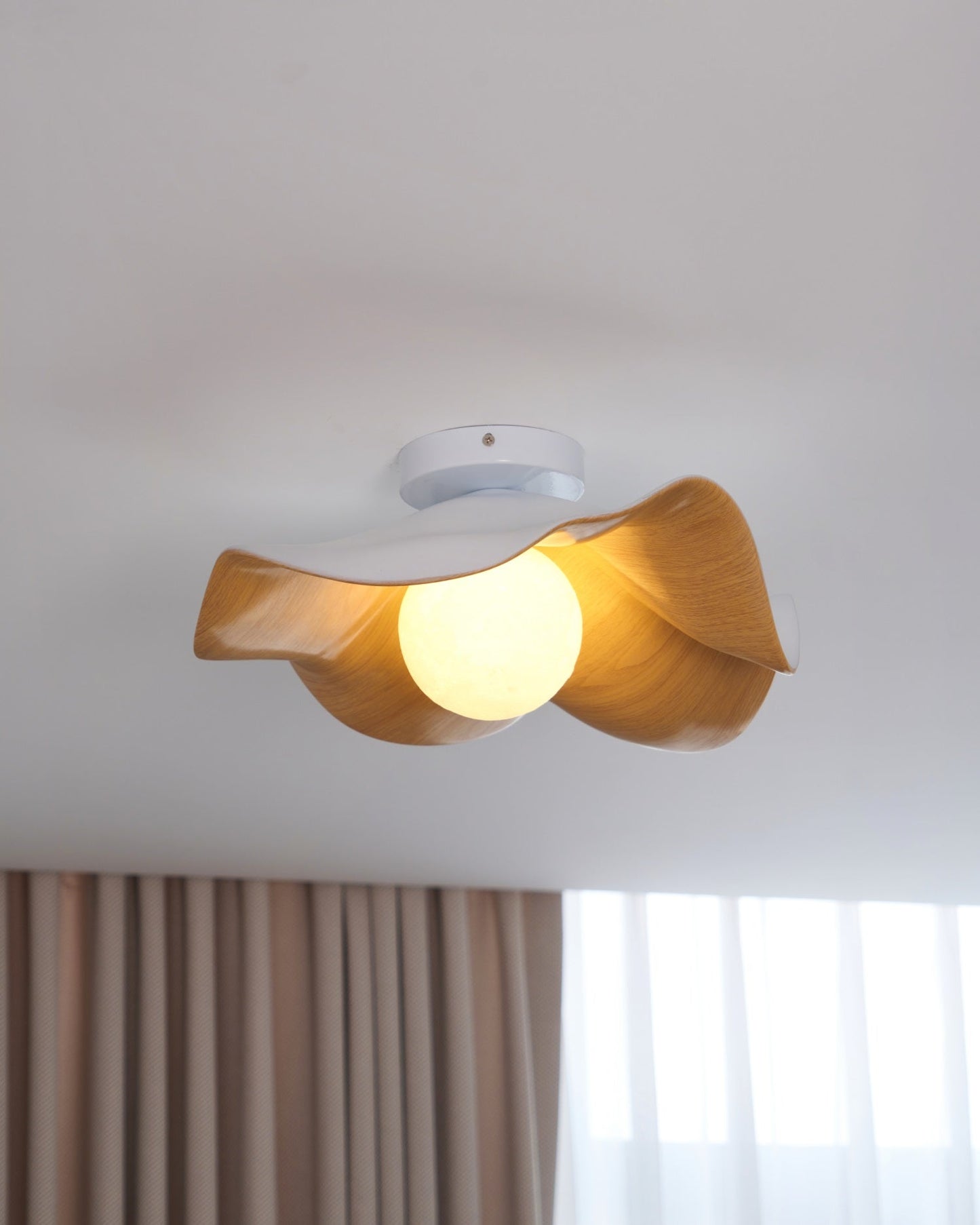 Lotus Leaf Ceiling Lamp | Metal & Resin | White Wood Finish
