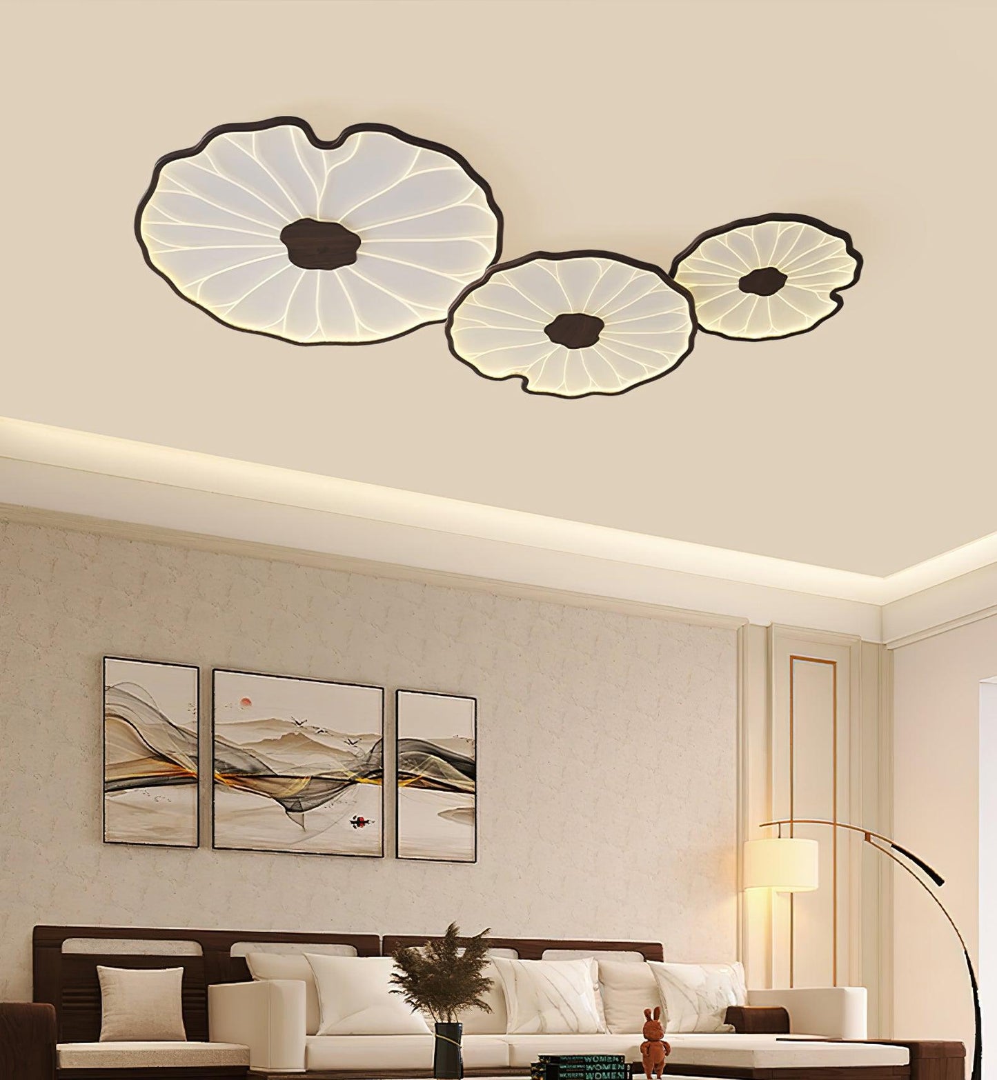 Lotus Leaf Ceiling Lamp | Acrylic | Walnut and Natural Wood