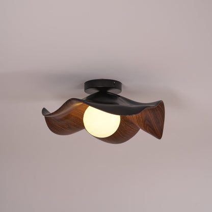 Lotus Leaf Ceiling Lamp | Metal & Resin | White Wood Finish