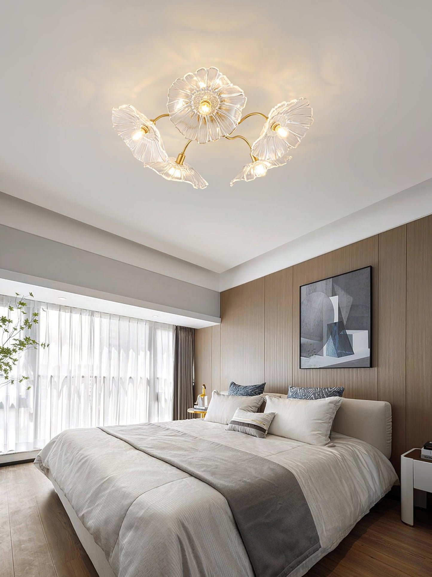 Lotus Leaf Ceiling Lamp | Frosted Glass & Metal | Gold Finish, 3-6 Heads