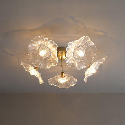 Lotus Leaf Ceiling Lamp | Frosted Glass & Metal | Gold Finish, 3-6 Heads