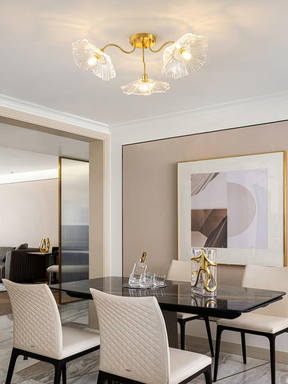 Lotus Leaf Ceiling Lamp | Frosted Glass & Metal | Gold Finish, 3-6 Heads