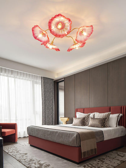 Lotus Leaf Ceiling Lamp | Frosted Glass & Metal | Gold Finish, 3-6 Heads