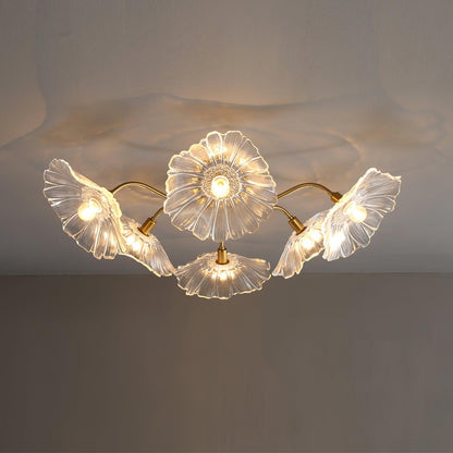 Lotus Leaf Ceiling Lamp | Frosted Glass & Metal | Gold Finish, 3-6 Heads