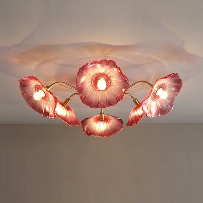 Lotus Leaf Ceiling Lamp | Frosted Glass & Metal | Gold Finish, 3-6 Heads