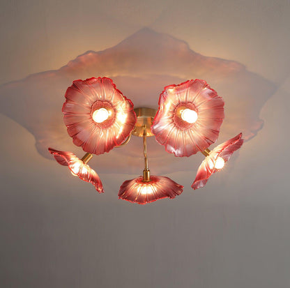 Lotus Leaf Ceiling Lamp | Frosted Glass & Metal | Gold Finish, 3-6 Heads