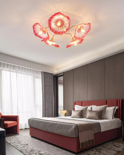 Lotus Leaf Ceiling Lamp | Frosted Glass & Metal | Gold Finish, 3-6 Heads