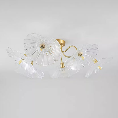 Lotus Leaf Ceiling Lamp | Frosted Glass & Metal | Gold Finish, 3-6 Heads