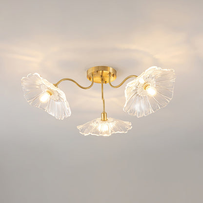Lotus Leaf Ceiling Lamp | Frosted Glass & Metal | Gold Finish, 3-6 Heads