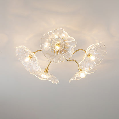 Lotus Leaf Ceiling Lamp | Frosted Glass & Metal | Gold Finish, 3-6 Heads