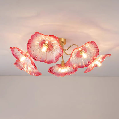 Lotus Leaf Ceiling Lamp | Frosted Glass & Metal | Gold Finish, 3-6 Heads