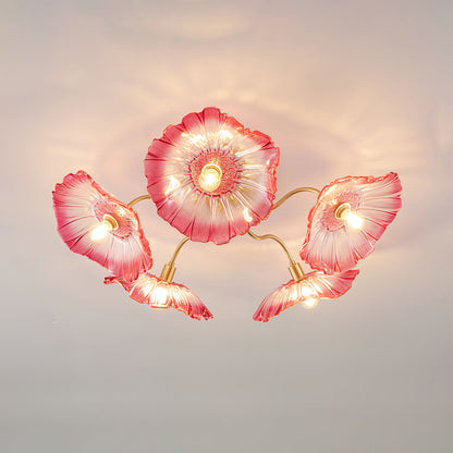 Lotus Leaf Ceiling Lamp | Frosted Glass & Metal | Gold Finish, 3-6 Heads