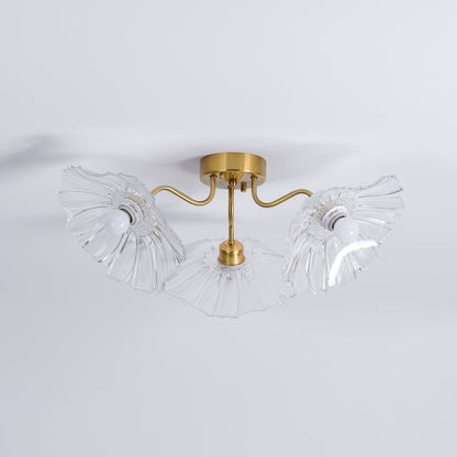 Lotus Leaf Ceiling Lamp | Frosted Glass & Metal | Gold Finish, 3-6 Heads