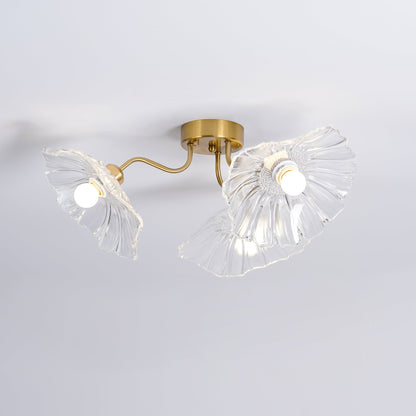 Lotus Leaf Ceiling Lamp | Frosted Glass & Metal | Gold Finish, 3-6 Heads