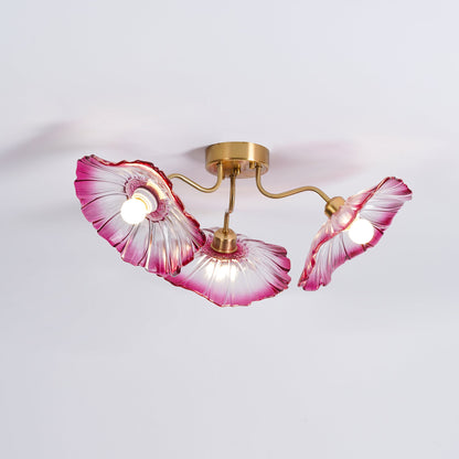 Lotus Leaf Ceiling Lamp | Frosted Glass & Metal | Gold Finish, 3-6 Heads