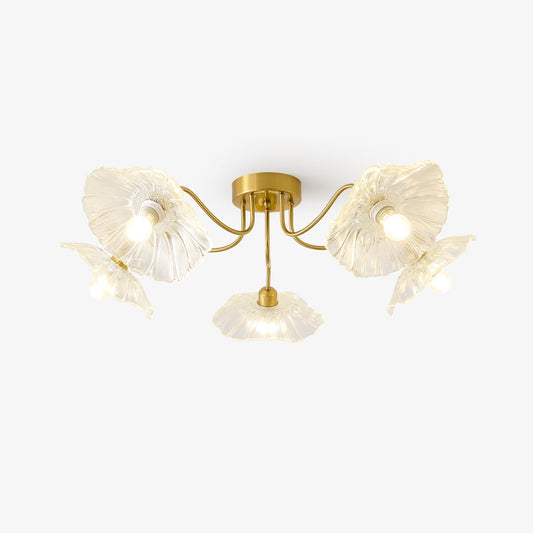 Lotus Leaf Ceiling Lamp | Frosted Glass & Metal | Gold Finish, 3-6 Heads