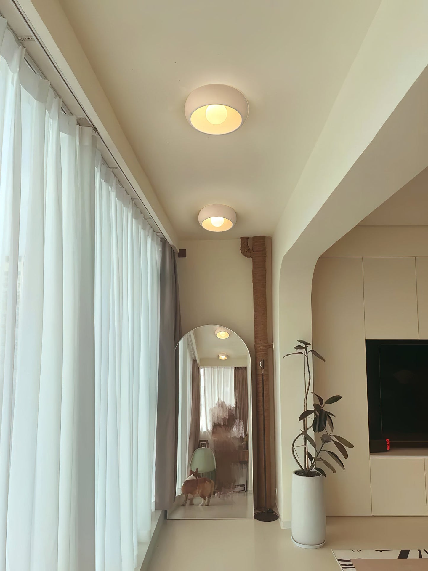 Louis Round Ceiling Light | Metal & Glass | Red, Grey, Beige