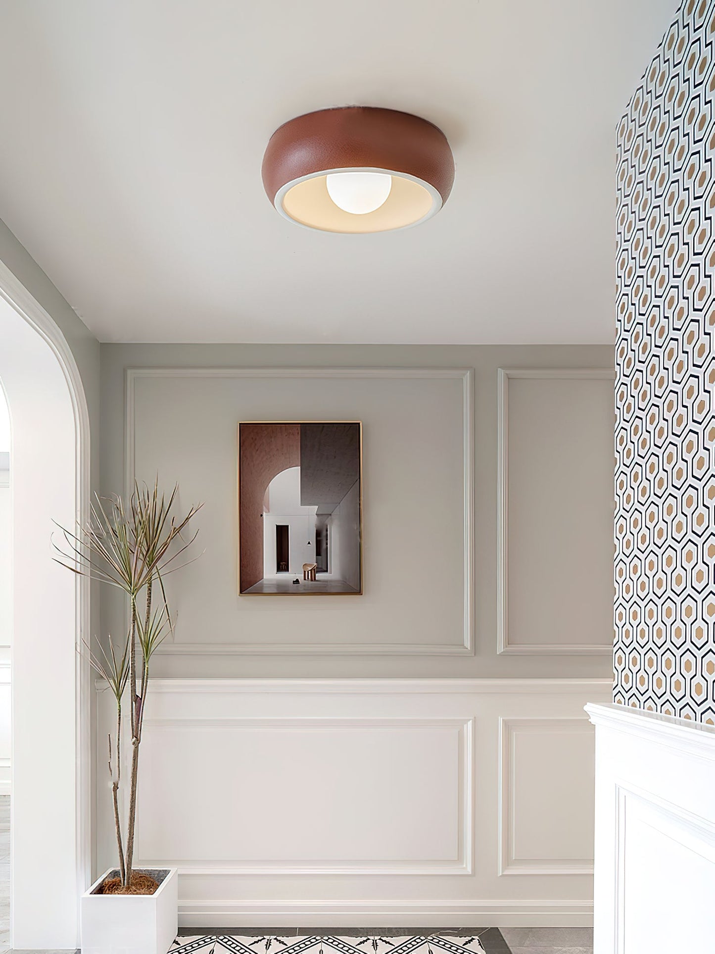 Louis Round Ceiling Light | Metal & Glass | Red, Grey, Beige