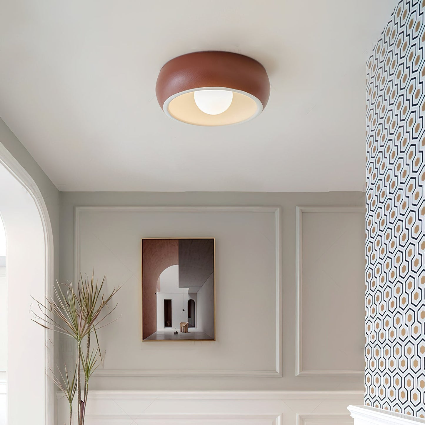 Louis Round Ceiling Light | Metal & Glass | Red, Grey, Beige