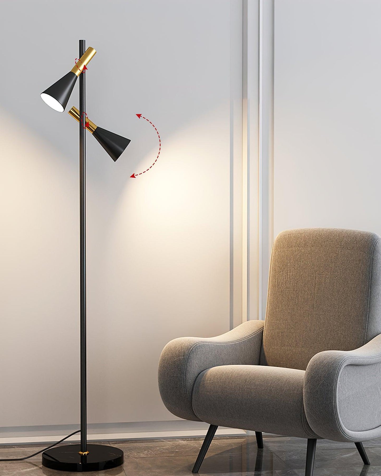 Lron Floor Lamp | Metal & Marble | Black & Gold