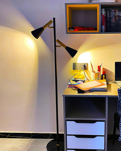 Lron Floor Lamp | Metal & Marble | Black & Gold