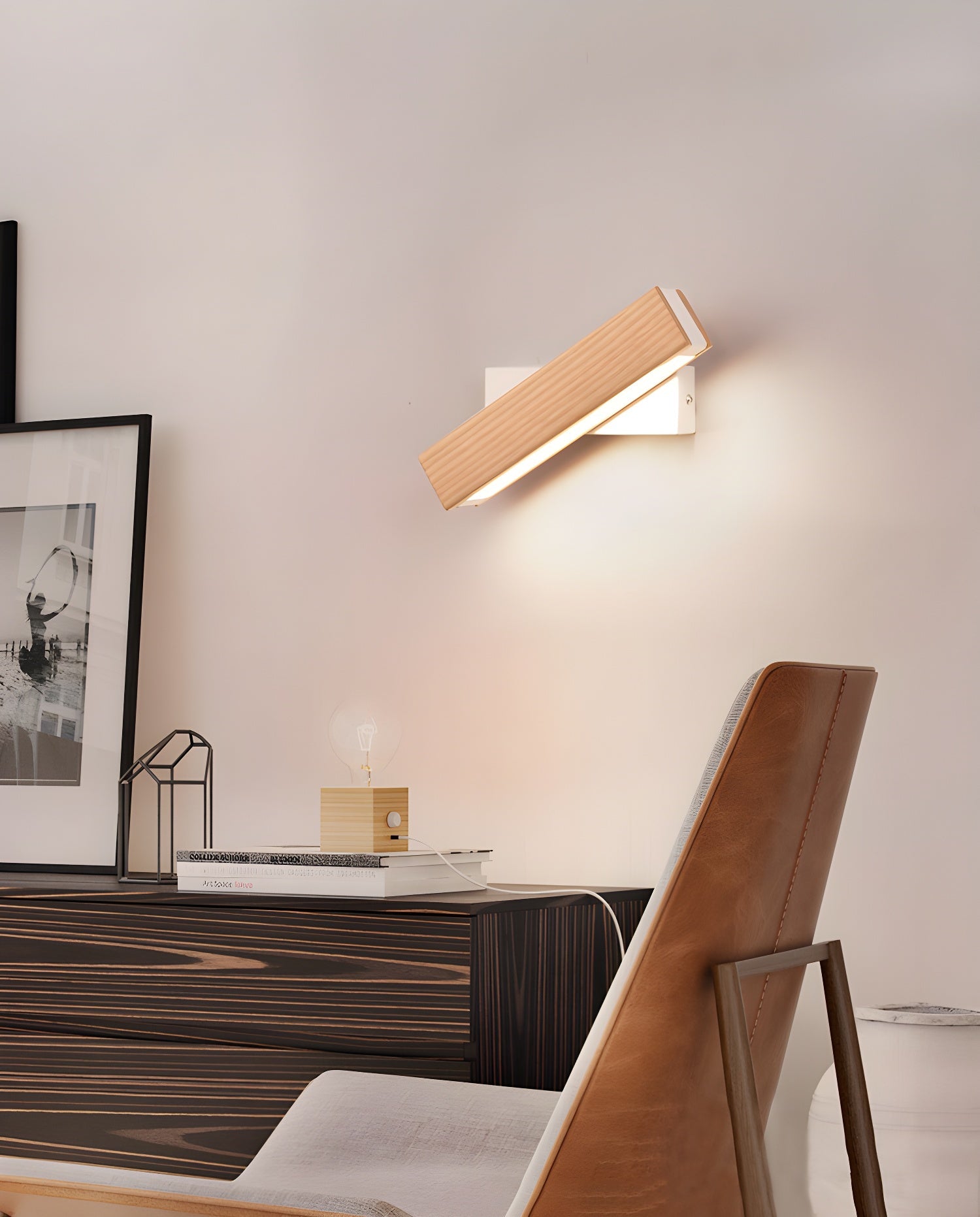 Luca Angle Wall Light | Modern Wood LED | White