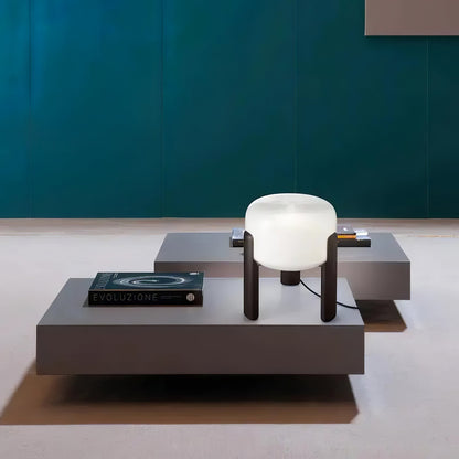 Luca Orb Table Lamp | Frosted Glass & Wood | Dark Walnut