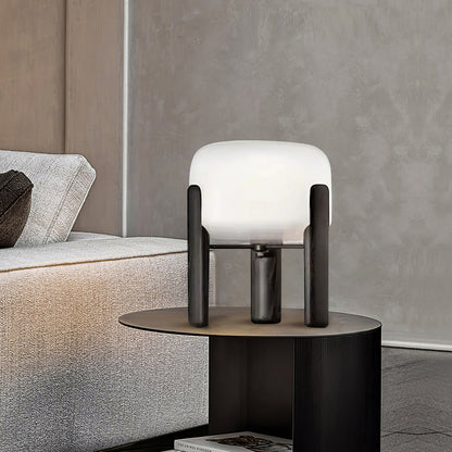 Luca Orb Table Lamp | Frosted Glass & Wood | Dark Walnut