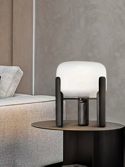 Luca Orb Table Lamp | Frosted Glass & Wood | Dark Walnut