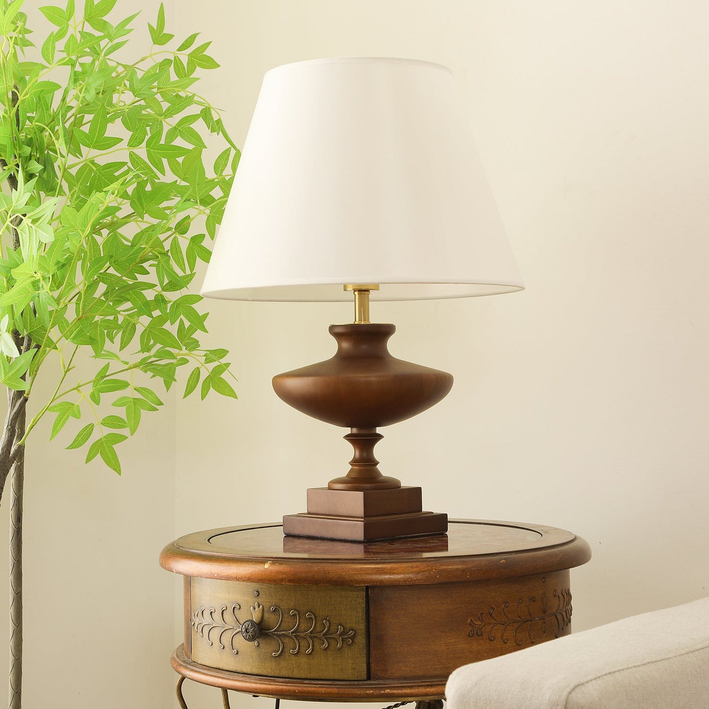 Lucas Luminary Table Lamp | Wood, Fabric, Metal | Walnut, Black, White