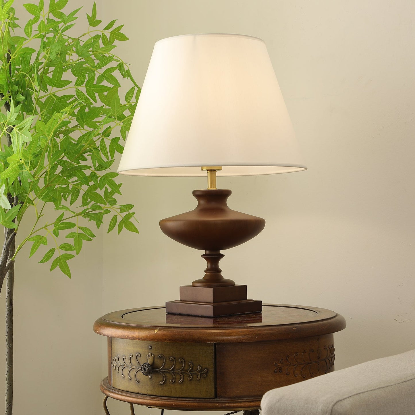Lucas Luminary Table Lamp | Wood, Fabric, Metal | Walnut, Black, White